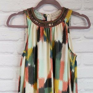 HD in Paris Anthropologie Brushstrokes Dress Sz 2 Beaded Collar